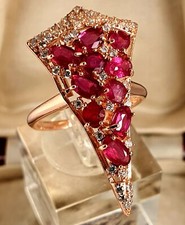 BAGUE ANCIENNE EN VERMEIL ARGENT MASSIF 925 Pl OR 18K  ET RUBIS NATURELS 54/55