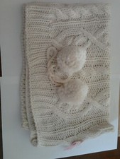 TOUR DE COU BEIGE AVEC 2 POMPONS FEMME NEUF