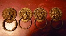 ancienne poignée de meuble x4 ornement bronze tete de lion avec anneau
