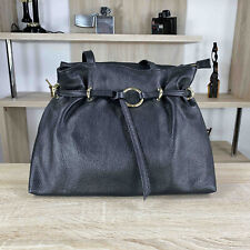 Sac à main sac épaule noir en véritable cuir fabriqué en Italie femme
