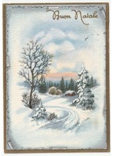 1965 Paysage De Montagne Enneigé Cabane Sapins Carte Postale Vintage Joyeux Noël