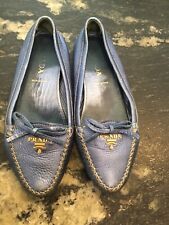 Authentique Mocassins Cuir Bleu Prada 37,5 