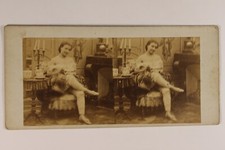 Maison close Femme Lingerie Mode c1860 Photo Stereo Albumine Vintage 