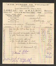 TOURS (37) QUINCAILLERIE / AUX FORGES DE VULCAIN "LORIAU & AMALRIC" en 1939