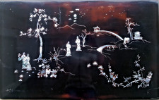 Ancien tableau, panneau de laque Vietnam en nacre, signature Than Ley.