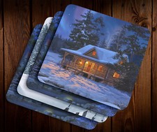 Snow Cottages Coasters Set of