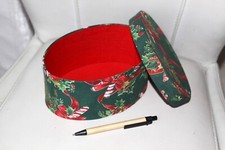 boîte ovale vintage bois recouvert tissu - décor Noël - houx - int rouge 19 x13