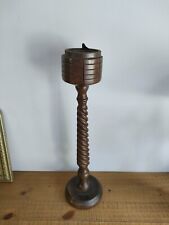 Cendrier Sur Pied En Bois Torsadé Sculpté Foncé - Ancien - Vintage - H61 cm