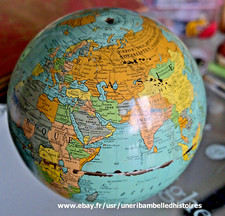 globe terrestre , Mappemonde, en  tôle TARIDE années 50, hauteur 11 cm