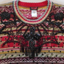 Christian Lacroix Womens Christmas Sweater French Vintage Y2K Beads Sequins