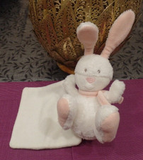 S6P / doudou mouchoir lapin blanc oreilles roses rond rose BABYSUN