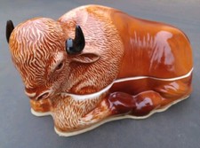 Terrine Bison Céramique - Barbotine Vintage par Michel Caugant France Fait Main