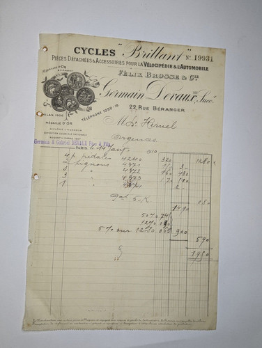Facture cycles velocipede - facture,
