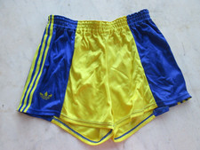 Short ADIDAS vintage nylon polyamide TREFOIL jaune bleu rare 80's VENTEX M