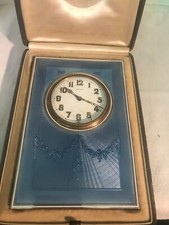 ANTIQUE STERLING SILVER AND GUILLOCHE ENAMEL TRAVEL ALARM IN FITTED CASE