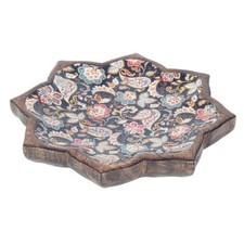 Plateau en bois exotique motif floral