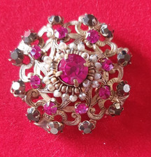 BROCHE VINTAGE - ART DECO PERLES STRASS MULTICOLORE DORE