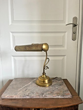 Ancien Lampe Bureau Notaire Banquier Laiton Doré 32cm