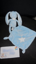 doudou peluche lapin mouchoir bleu étoile argentée TEX - état NEUF -