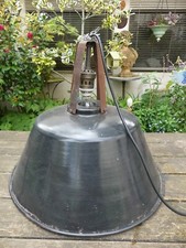 Gros lustre lampe d'Atelier MAZDA Tôle émaillée noir Vintage 1930 ,50cm haut 59c