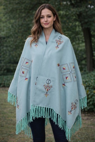 Poncho artisanal turquoise - poncho,