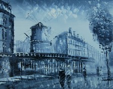 Tableau & Peinture Huile sur toile à la main: Voyage, Paris Moulin Rouge 20X25cm