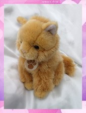 Doudou Peluche Chat Assis Marron Roux Yeux Bleus Médaillon Empreintes