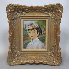 Vintage French Oil Painting Portrait Woman Paris Eiffel Tower Seine River Bridge