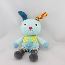 Doudou lapin chien bleu vert