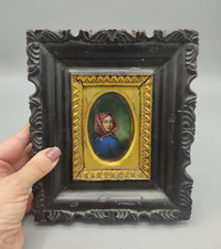 Miniature portrait peinture ancienne jeune fille cadre bois