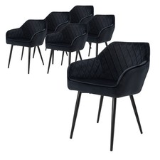 Lot de 6x chaises de salle à manger rembourrée en velours fauteuils salon noir