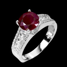 925 Bague en Argent Rond Rubis
