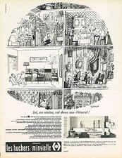 PUBLICITE ADVERTISING 045  1966  LES HUCHERS -MINVIELLE meubles par Sempé
