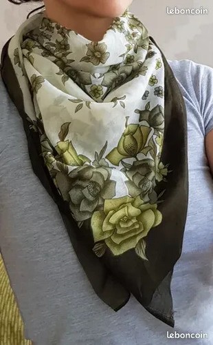 Foulard carré vert - , blanc