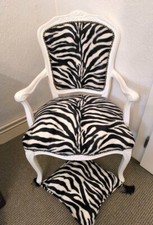 Chaise ancienne style Louis XVI avec accoudoirs - Tissu zèbre
