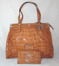 GUESS RETRO Croc Sac a Main Shopping Bag Tote Coeur Breloque Portefeuille Vernis