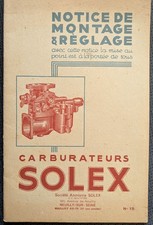 Carburateurs SOLEX  Notice N°15 Octobre 1938