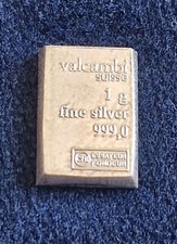 A9 Petit Lingotin en Argent Fin 1 Gramme Valcambi Suisse