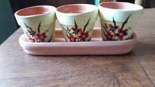 Lot de 3 petits pots pour cactées jaune fleurs rouge vert avec support