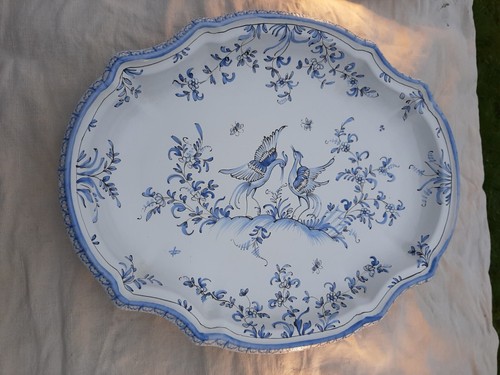 Grand plat bleu faience - plat,