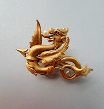 Art Nouveau 18K Gold Chimera Brooch French antique