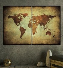 Carte Du Monde Toile Image Moderne Abstrait Noir Braun Environ Canapé Murale Art