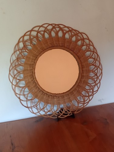Miroir rotin vintage fleur