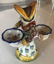 Double salerons statue ancienne en faience de Nevers A Montagnon rare TBE