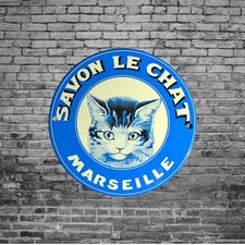 Plaque émaillée  SAVON LE CHAT Marseille ronde enamel sign emailschild