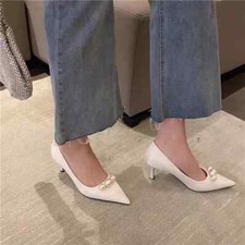 Éscarpins Chaussures 7.5 CM Élégant Blanc Perle Confort Cuir Synthetique 79629