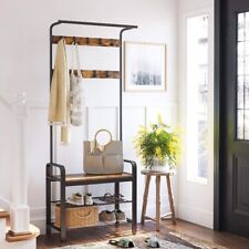 Porte-manteau E01CS Vestiaire Meuble d'entrée avec étagères 3 niveaux 9 crochets