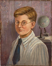 Ancien Tableau Peinture HST - Portrait d' Ecolier par B. d'Espinosa - 1930's