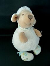 B7 - DOUDOU PELUCHE BOULE PREMAMAN MOUTON BLANC FOULARD CHAUSSON BLEU VERT TBE