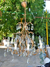ANCIEN LUSTRE CAGE A PAMPILLES 8 FEUX